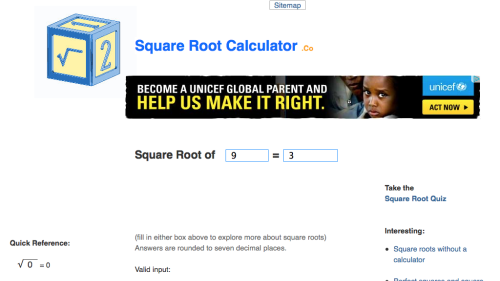 Screenshot of Square Root Calculator Plus Fun Facts