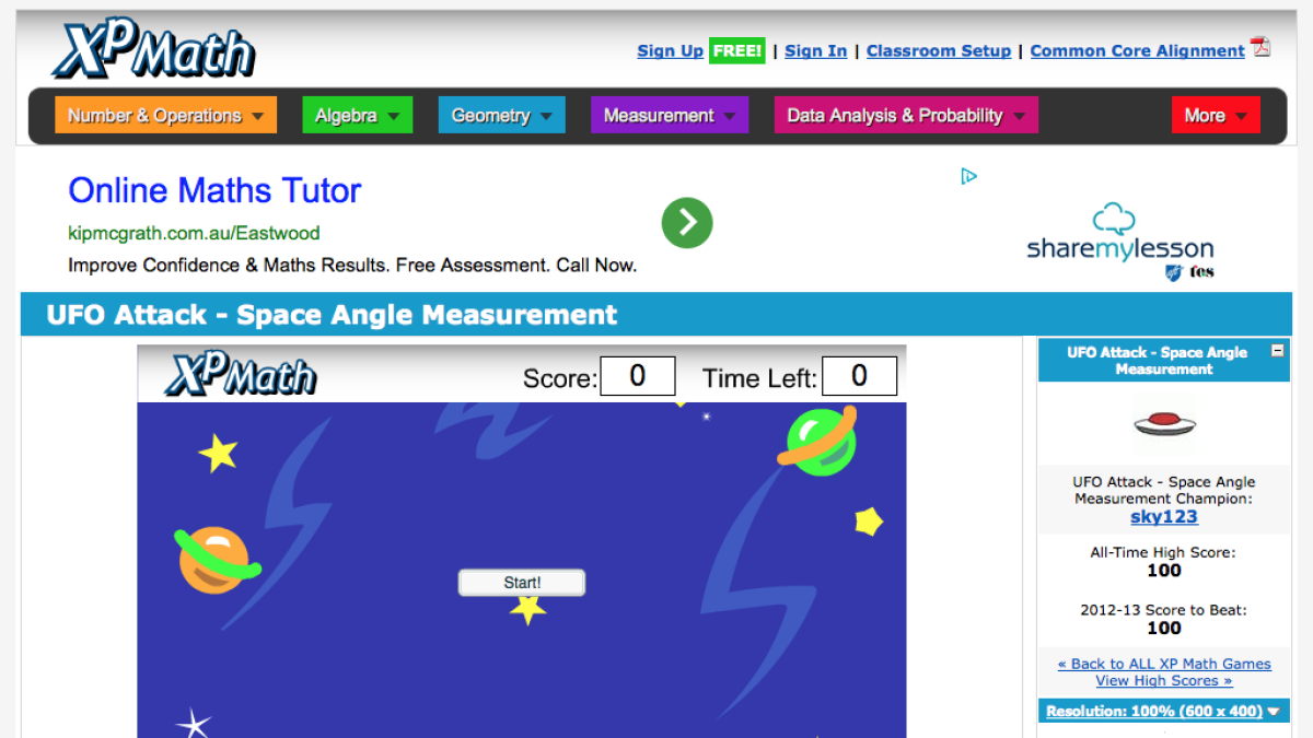 Screenshot of UFO Attack - Space Angle Measurement