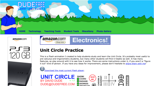 Screenshot of Unit Circle Practice