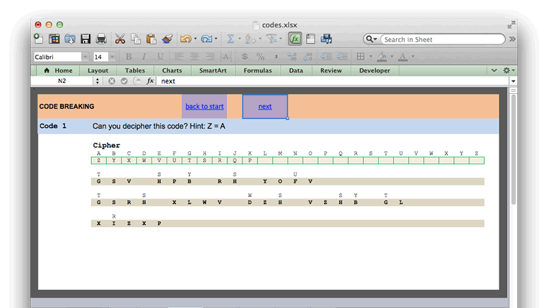 Preview of Code Breaking Excel Worksheet