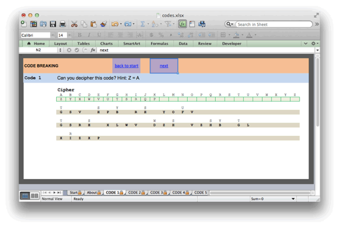 Preview of Code Breaking Excel Worksheet