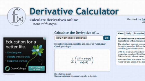 Screenshot of Derivative Calculator