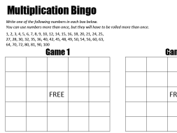 Preview of Mutliplication Bingo