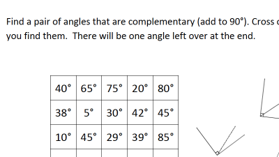 Preview of Complementary Angles Grid