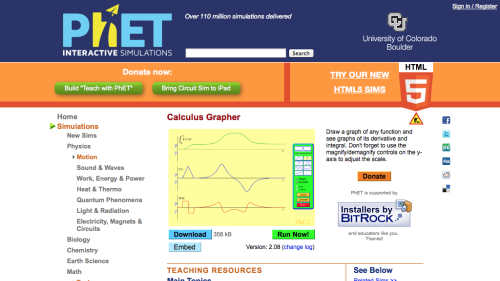 Screenshot of PHET Calculus Grapher