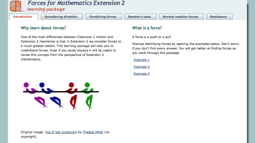 Screenshot of Forces for Mathematics Extension 2 learning package