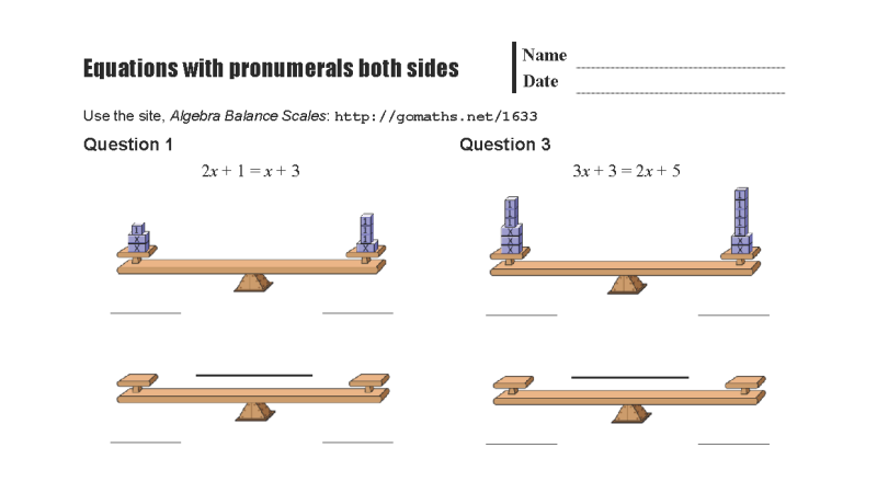 Preview of Equations with pronumerals on both sides