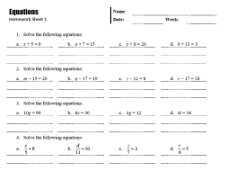 Preview of Equations Homework Sheets