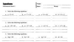 Preview of Equations Homework Sheets