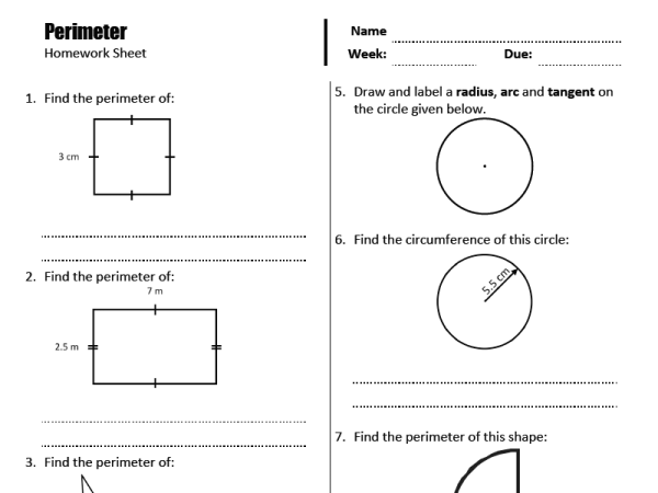 Preview of Perimeter Homework Sheet