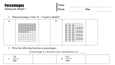 Preview of Percentages Homework Sheets