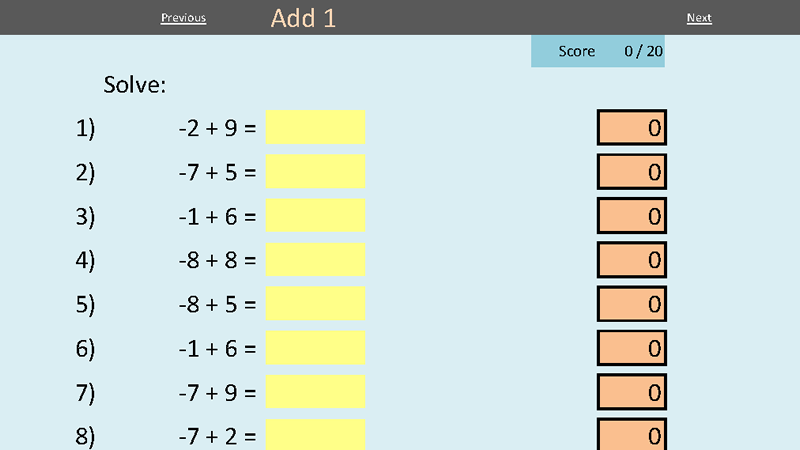 Preview of Directed Number Practise - Self Marking Electronic Worksheet