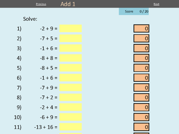 Preview of Directed Number Practise - Self Marking Electronic Worksheet