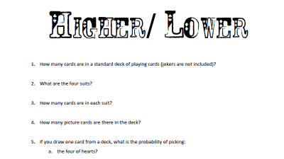 Preview of Higher or Lower Worksheet