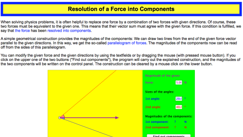 Screenshot of Resolution of a Force into Components