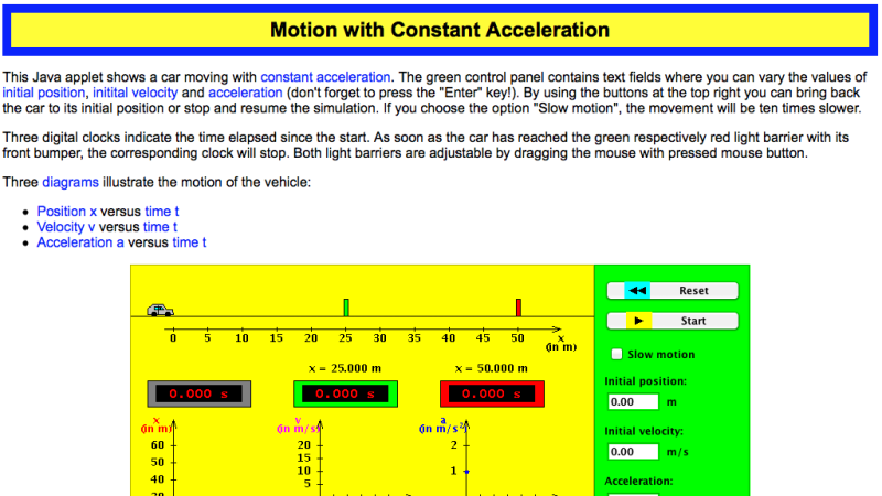Screenshot of Motion with Constant Acceleration