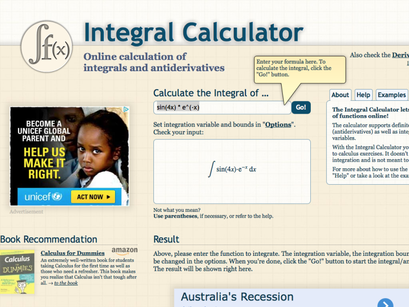 Integral calculator mathslinks