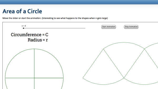 Screenshot of Area of a Circle