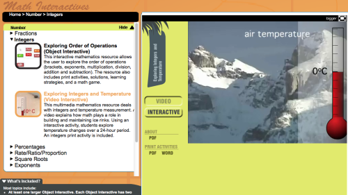 Screenshot of Exploring Integers and Temperature (Video Interactive)