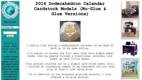 Screenshot of Dodecahedron Calendar Cardstock Models