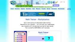 Screenshot of Multiplication trainer at Maths is Fun