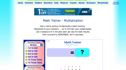 Screenshot of Multiplication trainer at Maths is Fun