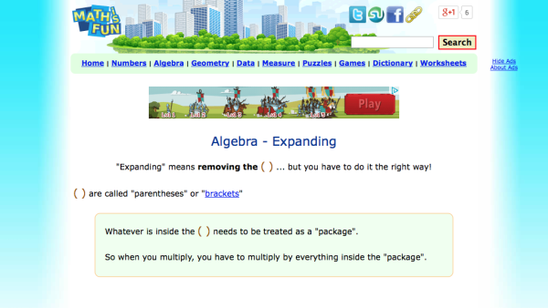 Screenshot of Algebra Expanding