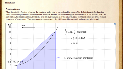 Screenshot of Trapezoidal rule