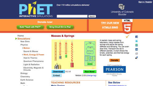 Screenshot of PhET simulation: Masses and Springs (for SHM)