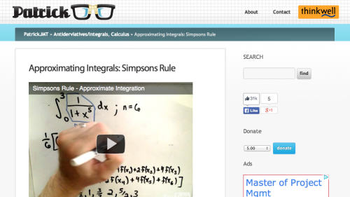 Screenshot of Approximating Integrals: Simpsons Rule