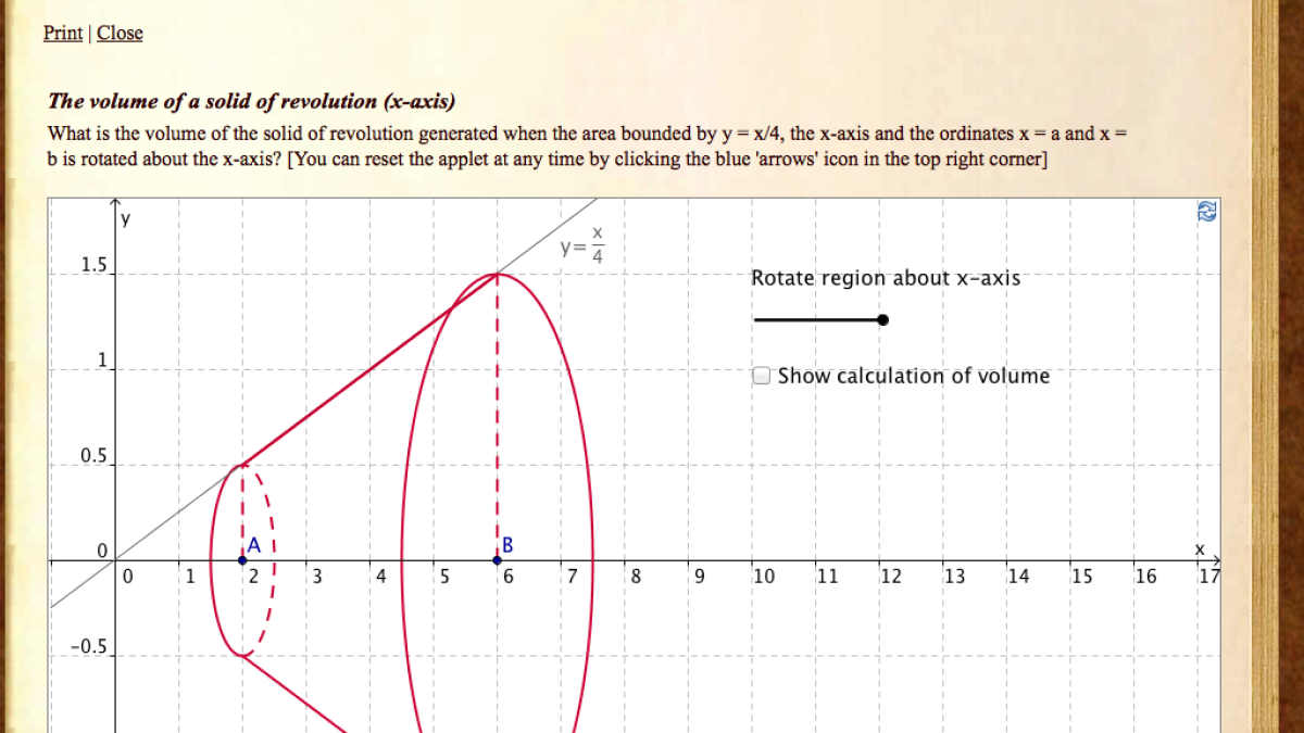 Screenshot of The volume of a solid of revolution (x-axis)