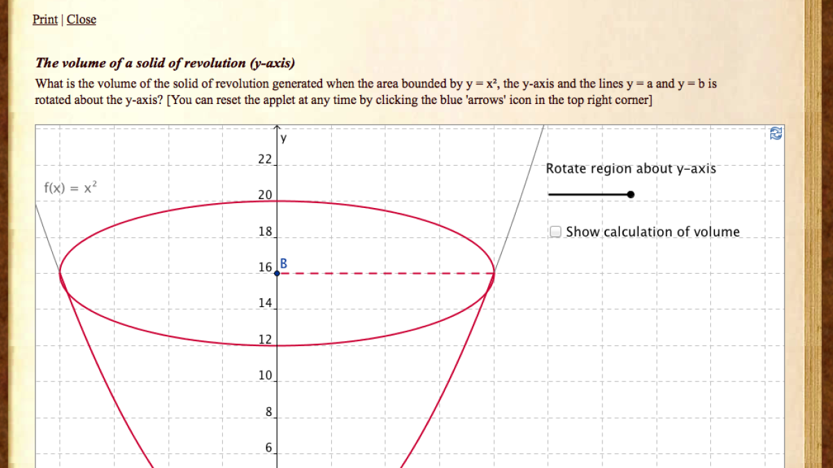 Screenshot of The volume of a solid of revolution (y-axis)