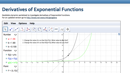 Screenshot of Derivatives of Exponential Functions