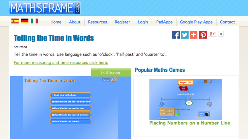 Screenshot of Telling the Time in Words