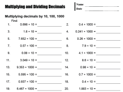 Preview of Multiplying and Dividing Decimals