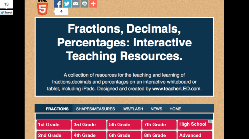 Screenshot of Fractions, Decimals, Percentages: Interactive Teaching Resources.