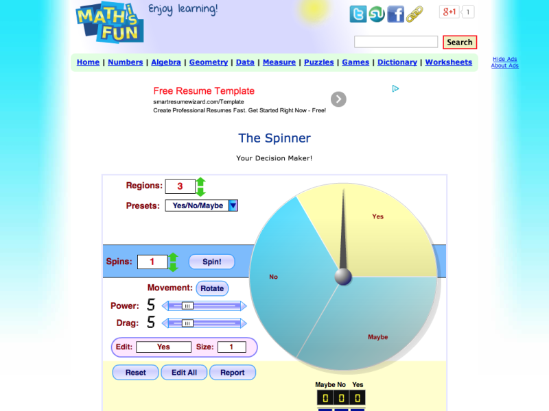 Spiner Math The Spinner - MathsLinks