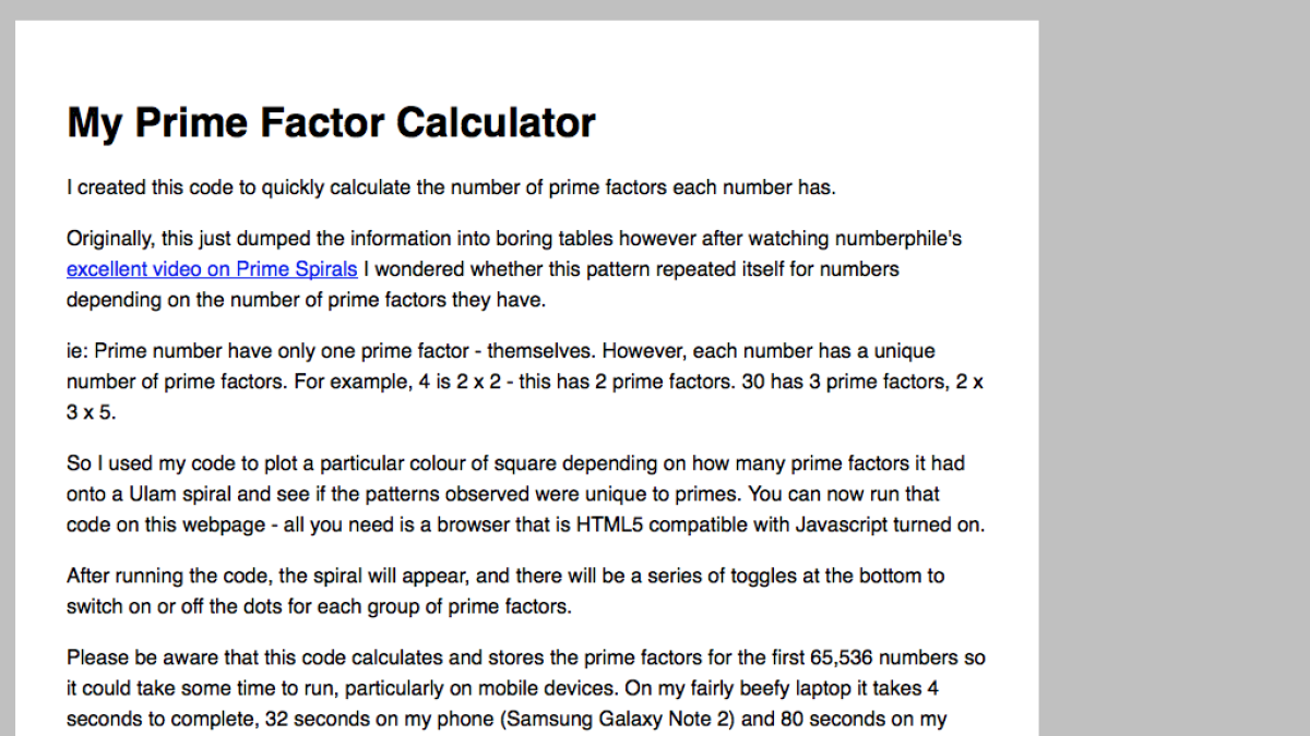 Screenshot of Prime Factor Calculator