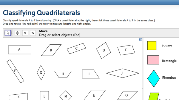 Screenshot of Classifying Quadrilaterals by colouring