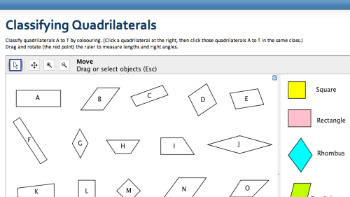 Screenshot of Classifying Quadrilaterals by colouring