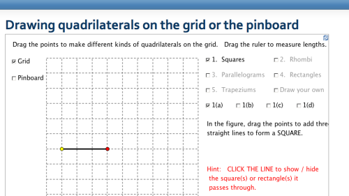 Screenshot of Drawing quadrilaterals on the grid or the pinboard