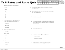 Preview of Yr 8 Rates and Ratio Quizzes (A, B, C, D)