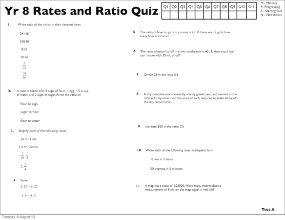 Preview of Yr 8 Rates and Ratio Quizzes (A, B, C, D)
