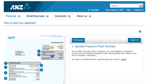 Screenshot of ANZ How to read your statement