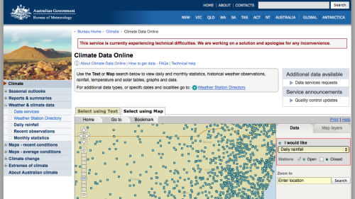 Screenshot of Climate Data Online