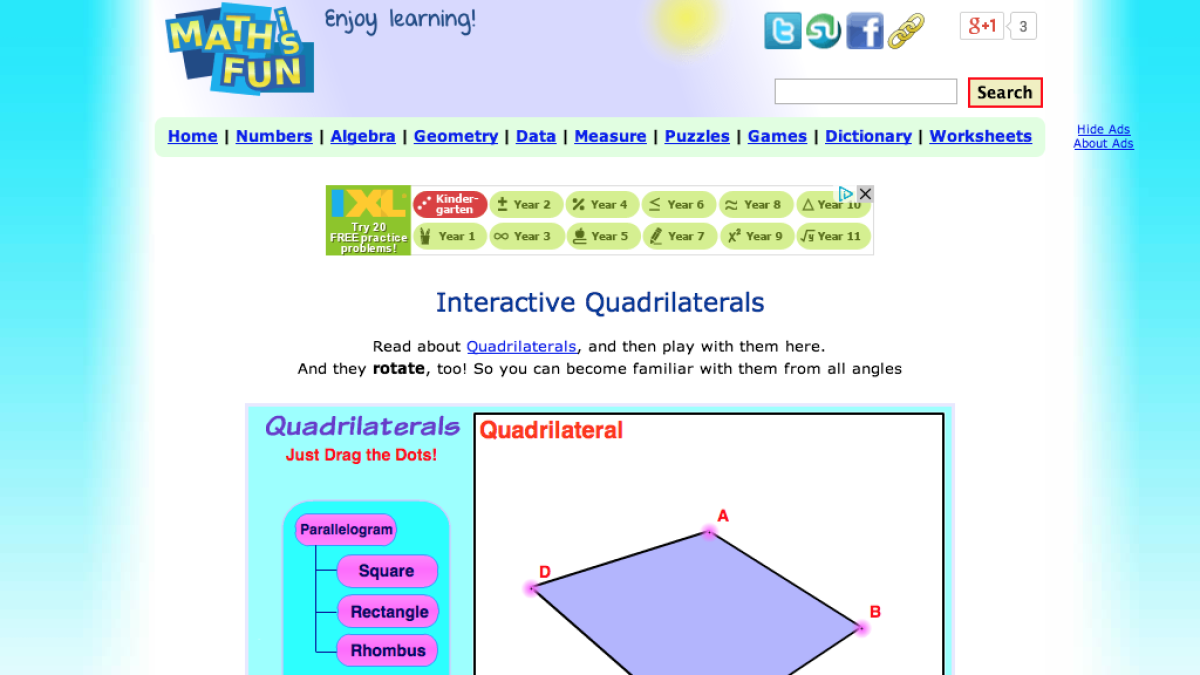 Screenshot of Interactive Quadrilaterals