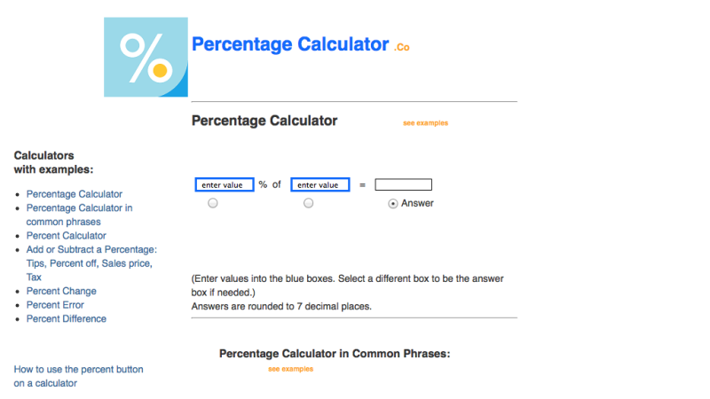 Screenshot of Percentage Calculator