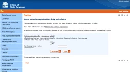 Screenshot of Motor vehicle registration duty calculator