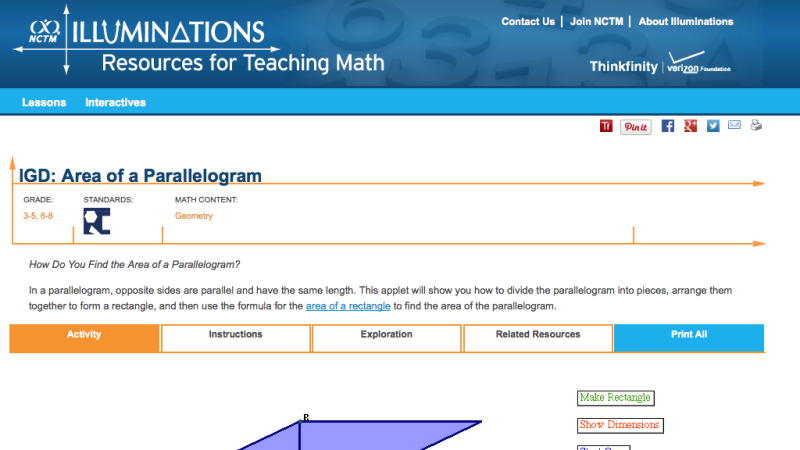 Screenshot of Area of a Parallelogram