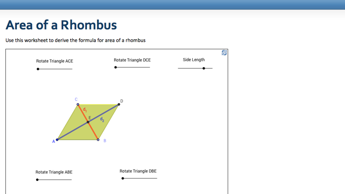 Screenshot of Area of a Rhombus